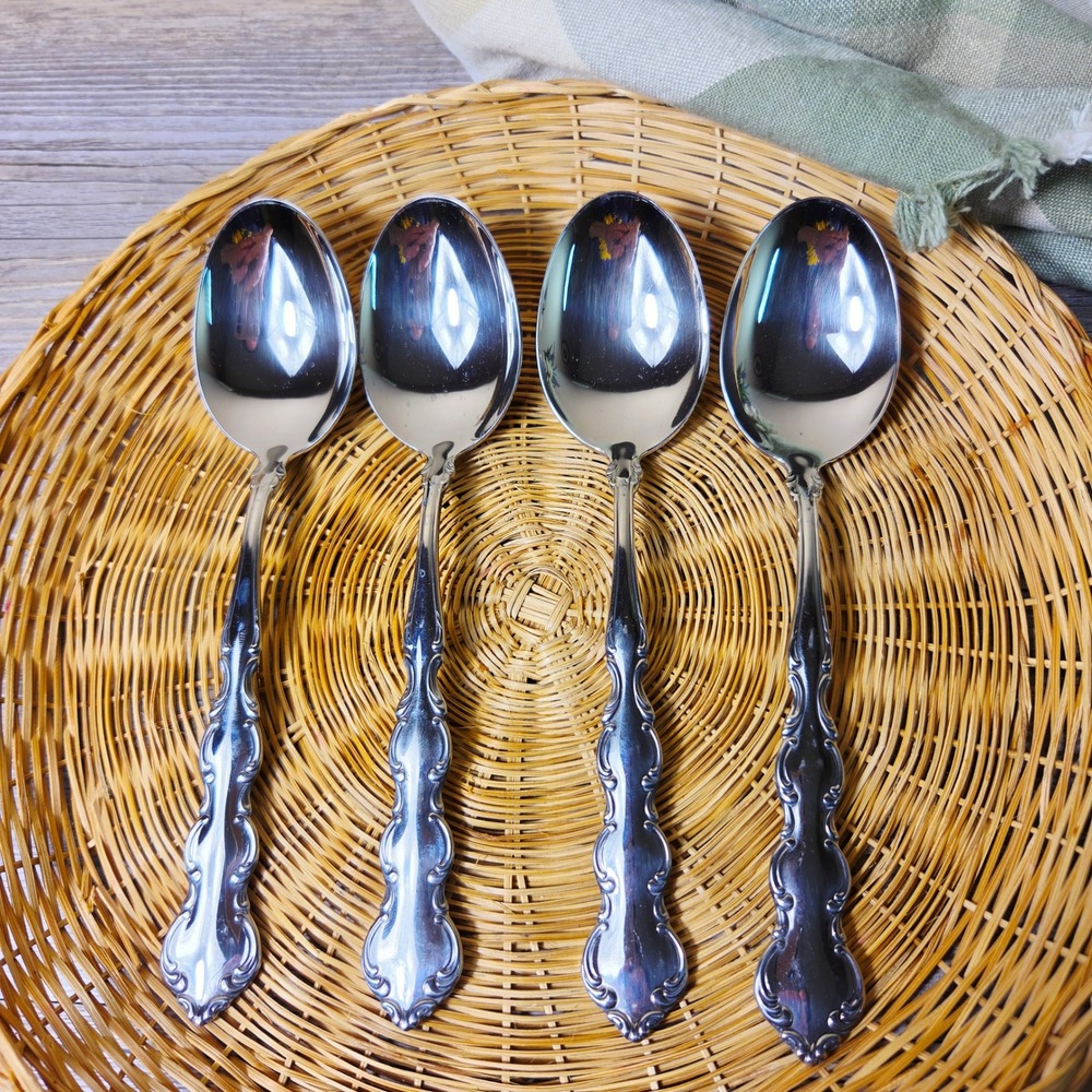 Oneida Mozart Tablespoons Set of 4 Oval Soup Spoons Deluxe Stainless Steel